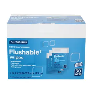 Individually Wrapped 100% Bodegradable Hypoallergenic Organic Flushable Wet Wipes with Fresh Scent