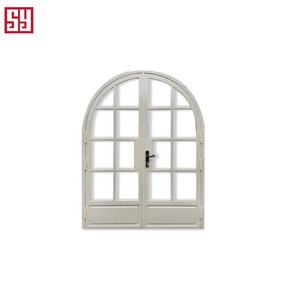 Porte française en acier et fer forgé de style français à dessus rond finition blanche - Product Image 3