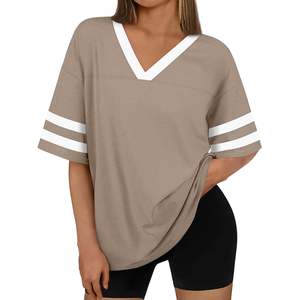 2025 femmes reine surdimensionné T-Shirts à manches courtes col en V respirant entraînement été hauts décontracté coupe ample Y2K couleur bloc t-shirts - Product Image 5