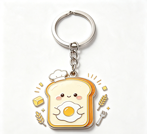 Custom Enamel Bread and Egg Keychain Metal Key Chain Cartoon <b>Bag</b> <b>Charm</b> for Gifts and Promotions - Product Image 2