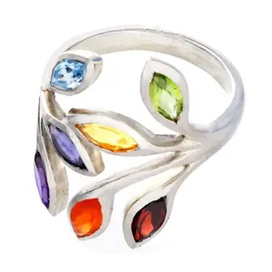 Finger designer fashion jewelry silver women gemstone chakra ring