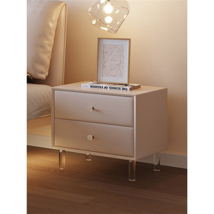 Denlais Nightstand <b>Cream</b> Solid Wood 2 Drawers Modern <b>Bedside</b> <b>Table</b> With Wheels - Product Image 1