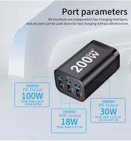 Pengisi Daya Desktop GaN 200W 6-Port, USB-C PD 3.1 100W Stasiun Pengisian Cepat untuk MacBook Laptop Tablet Smartphone Power Hub Adapter