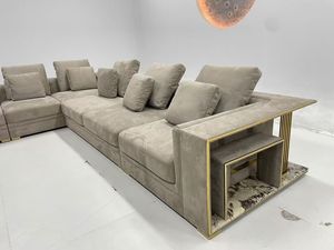 Ensemble de canapés de salon au design luxueux, mobilier haut de gamme, design moderne et élégant, grand canapé sectionnel en velours pour villa - Product Image 4