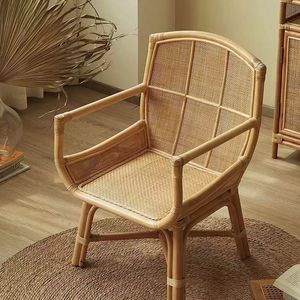 Rattan <b>Dining</b> <b>Chair</b> With Backrest Natural Black Color Adult Use Retro Design Home Decor - Product Image 3