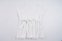 T-shirt doux et élégant à col en V profond et manches courtes, design extensible, taille haute, coupe trapèze, avec lien à nouer à la taille