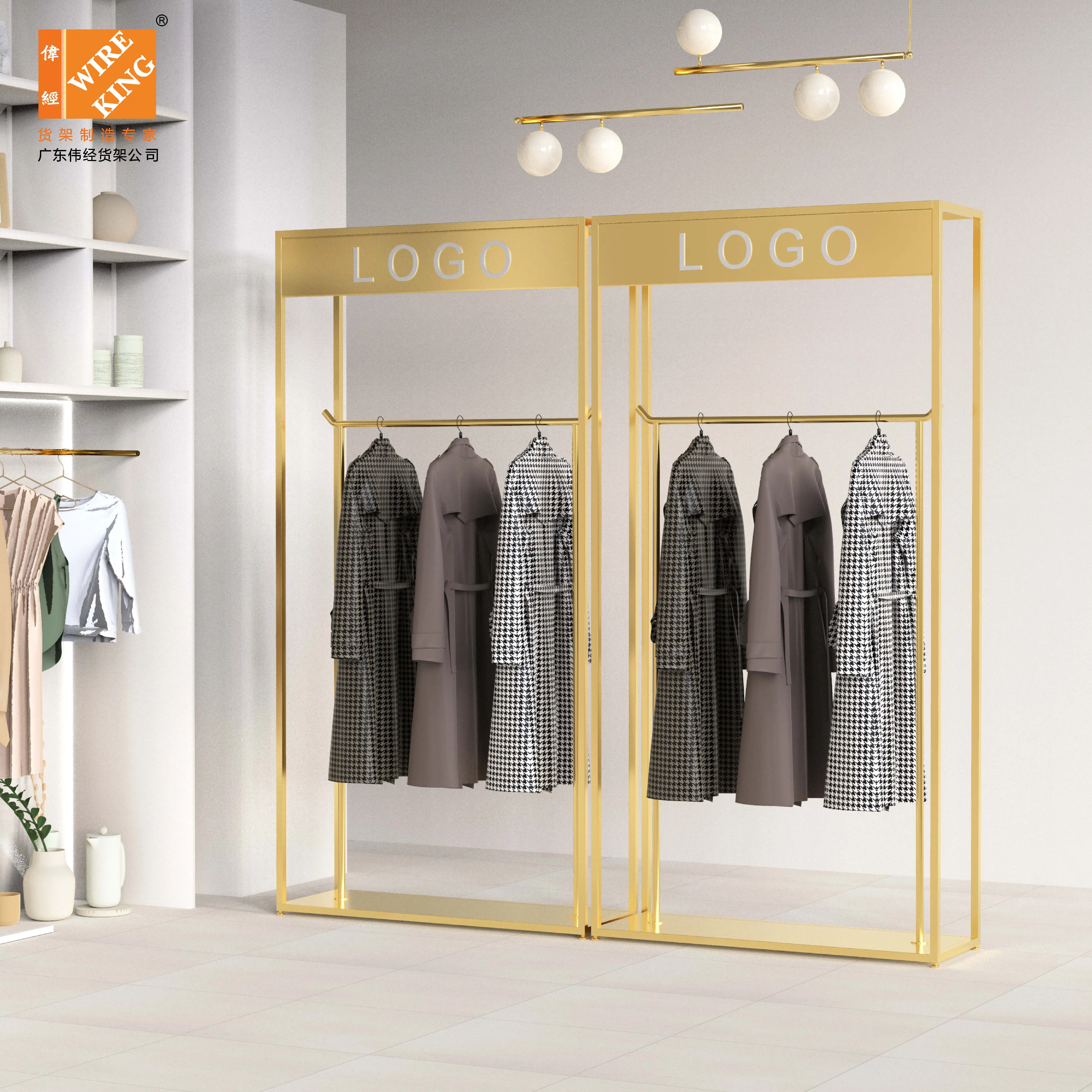 Customized Gold Clothing Display Rack For Retail Boutique Store Clothing Display Rack Garment Clothes Stand