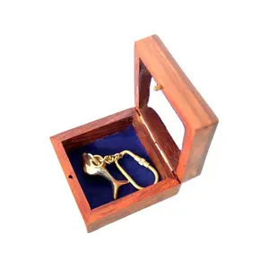 פליז ימי מיני דולפין צורת סוג מפתח שרשרת עם מראה סיים פולני מפתח טבעת עץ אריזת מתנה