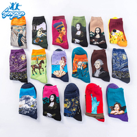 Nouvelles Chaussettes Tendance Personnalisées à Motifs d'Art Célèbre (Peinture à l'Huile) pour Hommes et Femmes – Chaussettes Longues Rétro Van Gogh, Mona Lisa, Gustav Klimt en Coton
