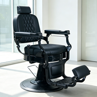Fauteuil de barbier vintage, hydraulique, inclinable, noir, robuste, mobilier de salon de coiffure, fauteuil de barbier professionnel