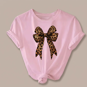 Camiseta de Mujer Casual Chic con Lazo Rosa, Cuello Redondo, Manga Corta, 180 Gramos, Económica, Anti-Pilling, Tejido de Poliéster - Product Image 3