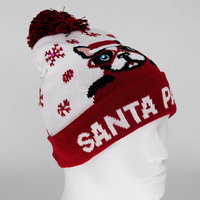 Gorro de Invierno con Pompones Temáticos Navideños, Gorro Festivo de Punto Jacquard para Regalos Navideños y Fiestas