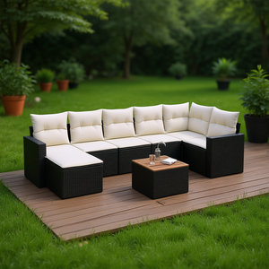 Conjunto de Sofá de Jardín de Ratán Negro Moderno con Cojines de Espuma de Alta Densidad, Muebles de Exterior de Diseño Contemporáneo, Impermeables - Product Image 2