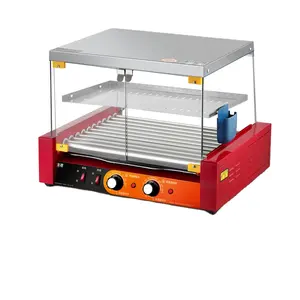 10-Roller Sausage Grill Electric Hot Dog Roller Grill Commercial Hot Dog Roller Machine With Glass 7Rolloers