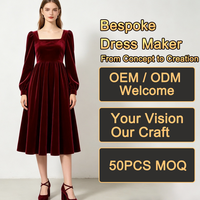Robes de Soirée Formelles Midi pour Femmes, en Velours Bordeaux, Col Carré, Manches Longues Bouffantes, Taille Empire, Coupe Trapèze, Modestes, Vente en Gros