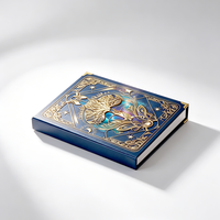 Scatola a conchiglia personalizzata in carta premium blu, stile libro, con lamina a rilievo per regali di lusso e packaging personalizzato