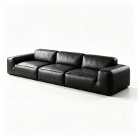 Canapé modulaire en cuir noir minimaliste moderne, grand canapé carré en cuir pour salon, meubles de maison