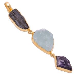 "จี้เสน่ห์ทางศาสนาชุบทองเงินสเตอร์ลิง925สำหรับผู้หญิง-อัญมณีดิบธรรมชาติ" - Product Image 1