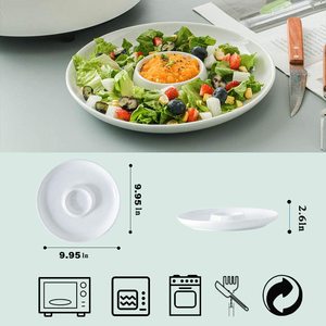 Platos de ensalada redondos blancos Plato Chip y Dip Bandeja de cerámica para servir Aperitivo Postre <span class=keywords><strong>Patatas</strong></span> fritas Dip Serving Platter Set OEM - Product Image 2