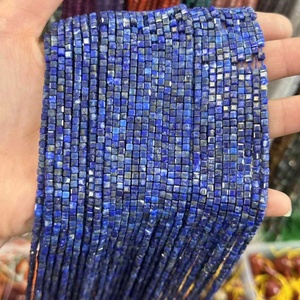 Perles carrées facettées en Lapis Lazuli bleu naturel de 3 mm, pierres précieuses rubis, pour la fabrication de bijoux DIY, brin complet - Product Image 1