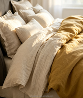 Parure de lit unie en lin français 100% stonewashed, jaune moutarde, comprenant une housse de couette et un drap en lin naturel