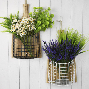 Jardinières murales rondes en bois massif et fer forgé XH25 245 246 Blanc Noir à suspendre pour jardins, cours et balcons - Product Image 2