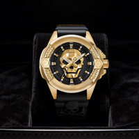 Montre mécanique automatique pour homme, boîtier plaqué or, bracelet en silicone noir, style hip-hop rock, grand cadran, montre-bracelet de luxe, cadeau de fête