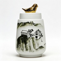 Ensemble de vases en céramique chinoise traditionnelle, pots à couvercle décorés de paysages et de finitions d'oiseaux, décoration de table