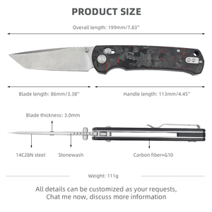 وصل حديثًا في المخزون سكين جيب من الفولاذ 14C28N شفرة ستونواش تانتو قابلة للطي ، سكين جيب للرجال مع مشبك قابل للعكس - Product Image 2