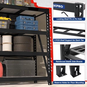 Étagère de rangement industrielle robuste à <span class=keywords><strong>4</strong></span> niveaux pour entrepôt, <span class=keywords><strong>garage</strong></span> et usage domestique, avec étagères en treillis métallique - Product Image 4