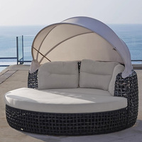 Canapé-lit rond de style moderne avec baldaquin, mobilier d'hôtel de villégiature, résistant aux UV, imperméable, en rotin d'aluminium