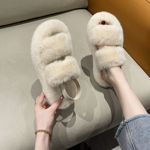 Nouveautés Chaussons à tête ronde avec bande doublée antidérapants Chaussons à talon en peluche avec cordon élastique Sandales Chaussures pour femmes - Product Image 1