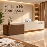 Comptoir d'accueil en bois écologique avec éclairage LED, table de réception personnalisée pour hôtel boutique, hall d'hôtel familial
