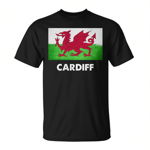 T-shirt promotionnel noir unisexe pour adulte avec drapeau du Pays de Gal de Cardiff - Product Image 2