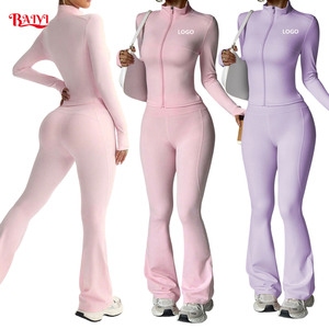 Set Sportivo Yoga Personalizzato per Donne, Leggings a Zampa Altamente Elastici, Top Traspirante Aderente, Set <span class=keywords><strong>2</strong></span> Pezzi per Fitness e Corsa, Vendita all'Ingrosso - Product Image 1
