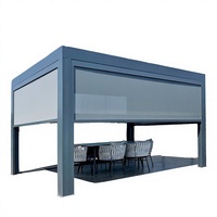 Pergola électrique Quankuan LT1250 en aluminium noir mat élégant avec lames orientables, structure d'ombrage extérieure tout temps pour un patio stylé