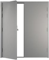 Puerta de Salida de Emergencia de Montaje Rápido (Doble) con Barra Antipánico Gris, Lado Izquierdo, Hoja Activa que se Abre hacia Afuera, Exterior de Fibra de Vidrio y Acero, para Dormitorio