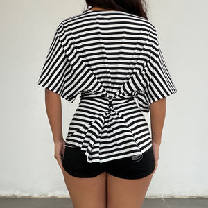 Camiseta Holgada de Manga Corta para Mujer, Tallas Grandes, Primavera/Verano, Nueva Colección, Diseño con Botones y Cintura Ajustada, Moderna y a la Moda, Teñido Liso - Product Image 3