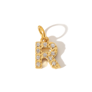 Phụ kiện mặt dây chuyền chữ cái viết tắt 26 chữ cái mạ vàng 14K bằng thép không gỉ, đá zircon 8*6mm, tự làm đồ trang sức - Product Image 3