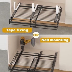 Largeur extensible 3 rails coulissants tiroirs coulissants <span class=keywords><strong>Étagère</strong></span>s déroulantes Organisateur d'armoire coulissant avec adhésif pour armoires encadrées - Product Image 5
