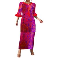 Ensembles Puletasi pour femmes, col rond, longueur au sol, taille naturelle, lavables, personnalisables, style Samoa (Asie et îles du Pacifique)