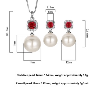 Fashion Eco-friendly Copper 14-12MM Zircon White Shell Pearl Bridal Pendant <b>Earrings</b> <b>Set</b> Jewelry <b>Set</b> for Timeless Wedding - Product Image 2