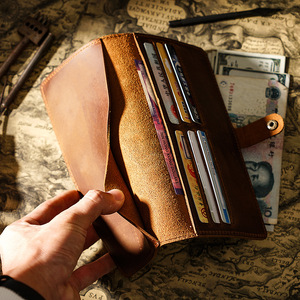 Bán buôn tùy chỉnh dài cổ điển điên ngựa da chính hãng sổ Séc Bìa Wallet chủ thẻ cho nam giới hoặc phụ nữ - Product Image 3