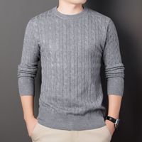 Pull décontracté haut de gamme pour homme en maille torsadée à manches longues et col rond avec broderie motif pique – Vente en gros tendance