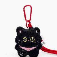 Breloque de sac chat noir mignon avec poisson pour filles, décoration de cartable, pendentif porte-clés chaton en peluche Kawaii, jouet en peluche, cadeau