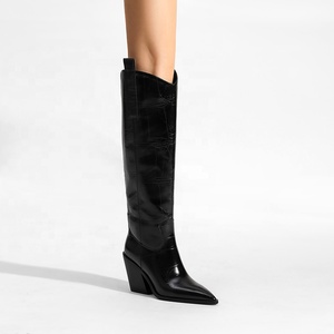 Bottes Chelsea OEM en relief croco pour femmes, bottes confortables au genou avec talon épais et bout pointu pour l'hiver et le printemps - Product Image 2