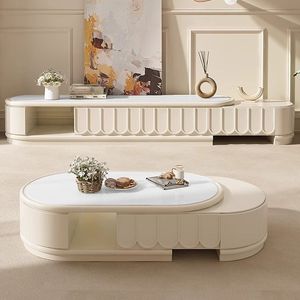 Meuble TV moderne de luxe AJUNION en bois avec plateau en pierre, rangement, <span class=keywords><strong>console</strong></span> TV extensible avec 3 tiroirs - Product Image 6