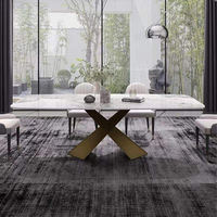 Ensemble de table à manger rectangulaire moderne de luxe avec plateau en pierre frittée blanche et pieds en métal laiton, meubles de salle à manger