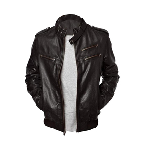 Veste d'hiver OEM ODM Veste en cuir véritable à motif léger avec fermeture éclair et capuche Col respirant en laine XL polaire Veste décontractée avec poche pour hommes - Product Image 1