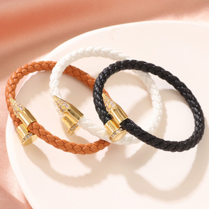 Wholesale Custom Leather Fashion Bracelet with Stainless Steel Magnetic Clasp and Nail Charm - Product Image 3